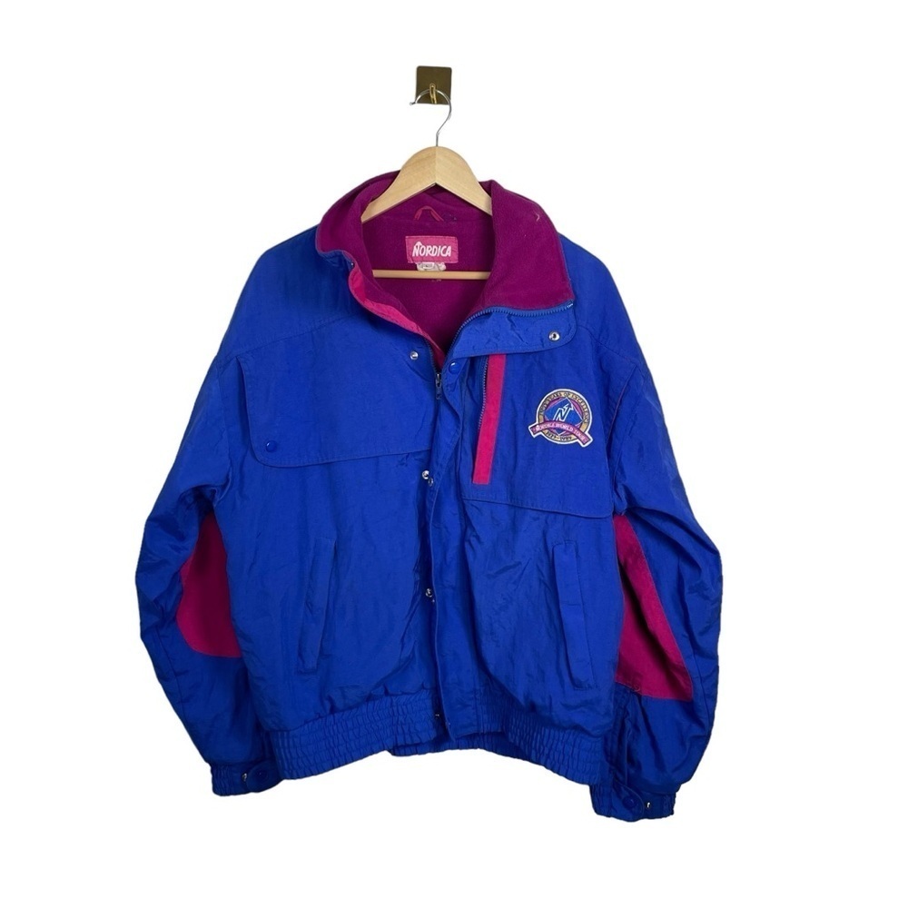 Vintage 1989 Nordica World Tour Colorblock Ski Jacket 80s Blue Pink Size L